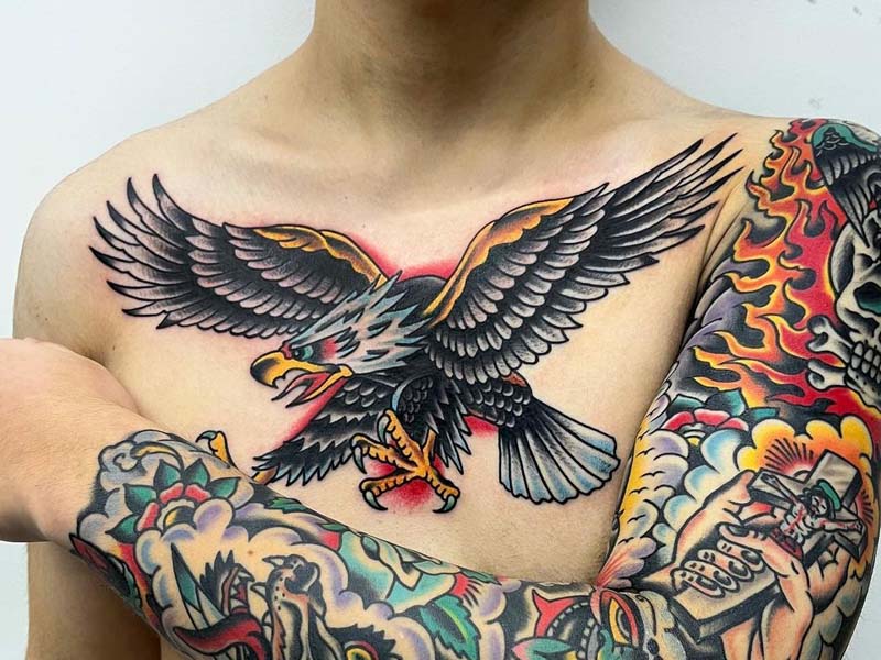 small eagle chest tattoo 0058