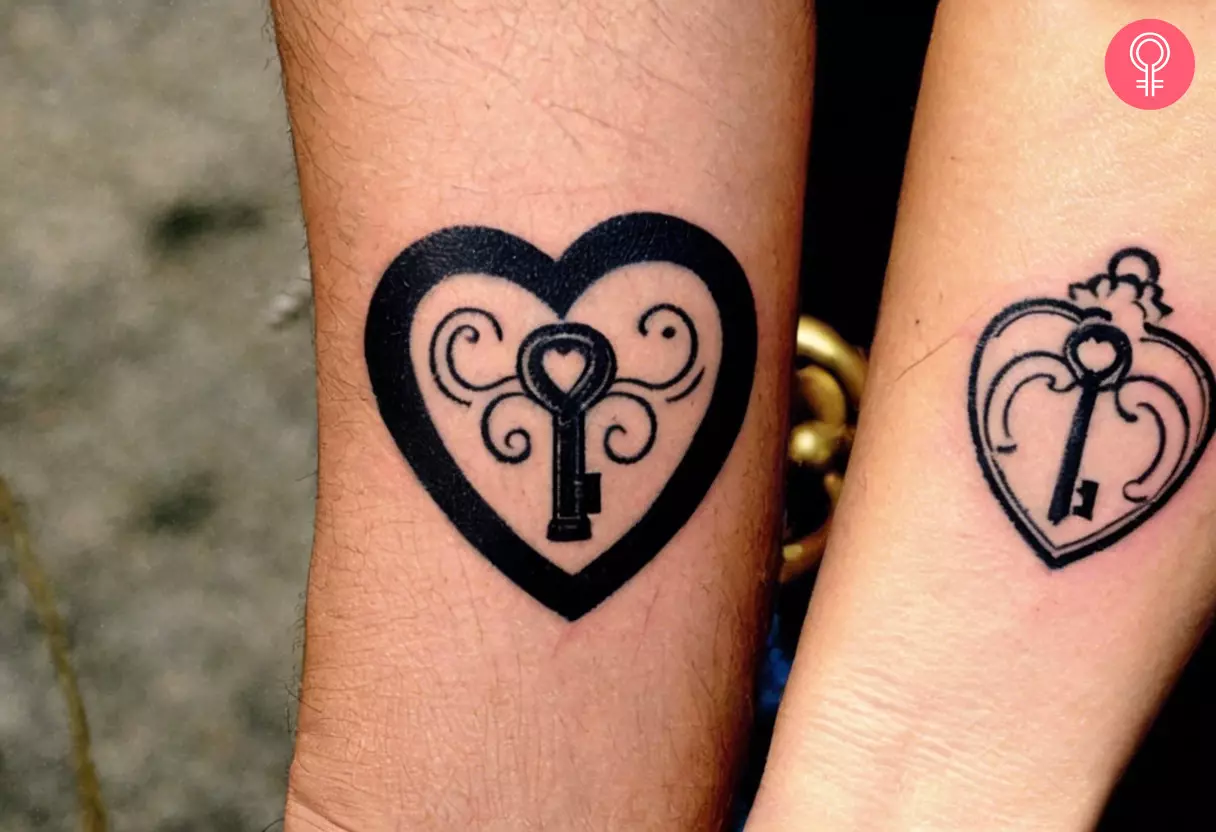 Small heart lock and key tattoo 0013