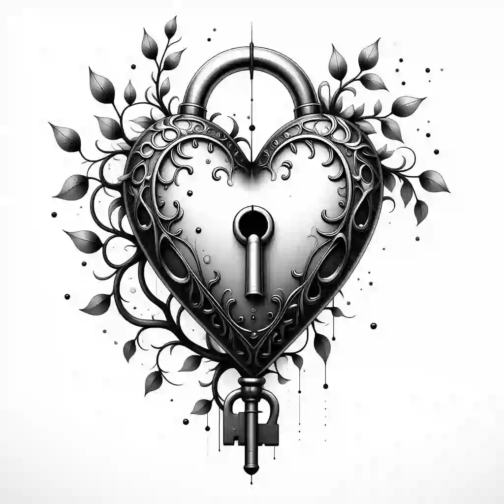 Small heart lock and key tattoo 0015