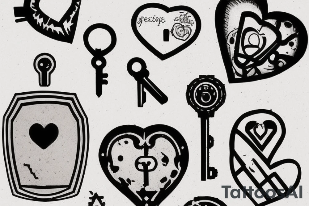 Small heart lock and key tattoo 0032