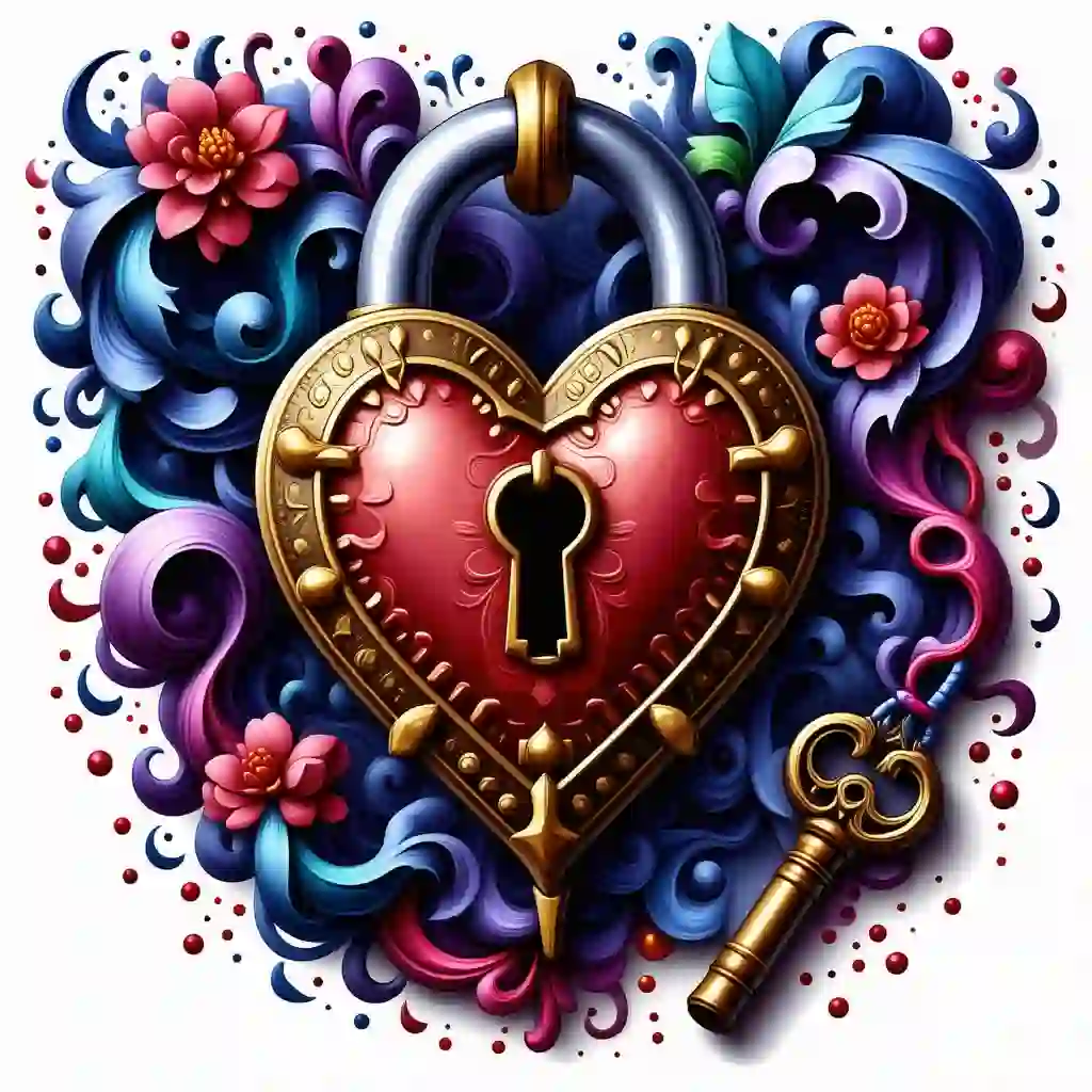 Small heart lock and key tattoo 0033