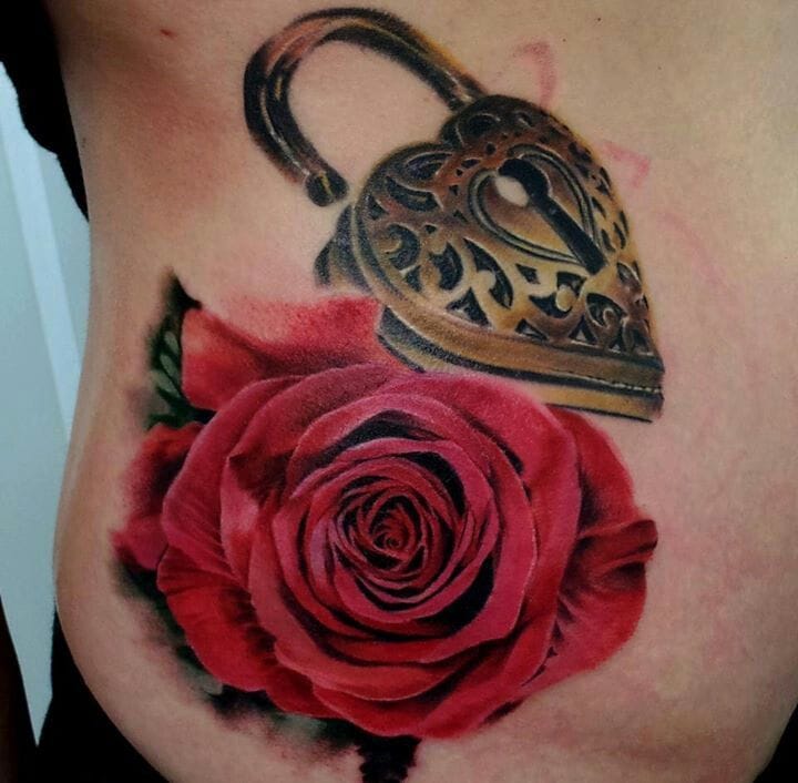 Small heart lock and key tattoo 0038