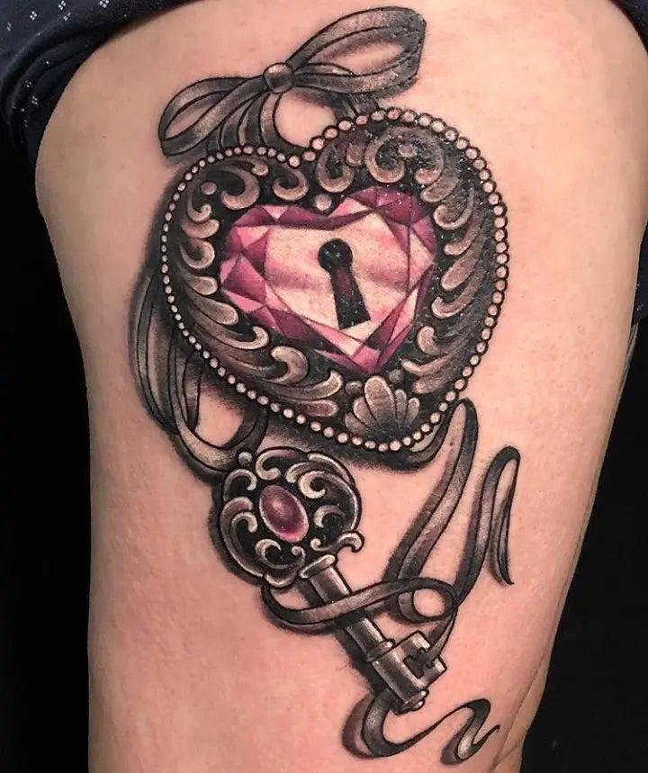 Small heart lock and key tattoo 0048