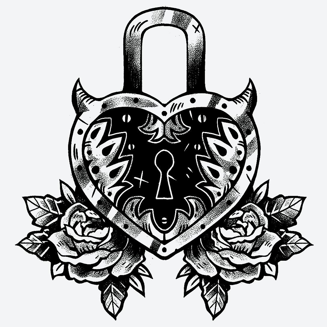 Small heart lock and key tattoo 0051