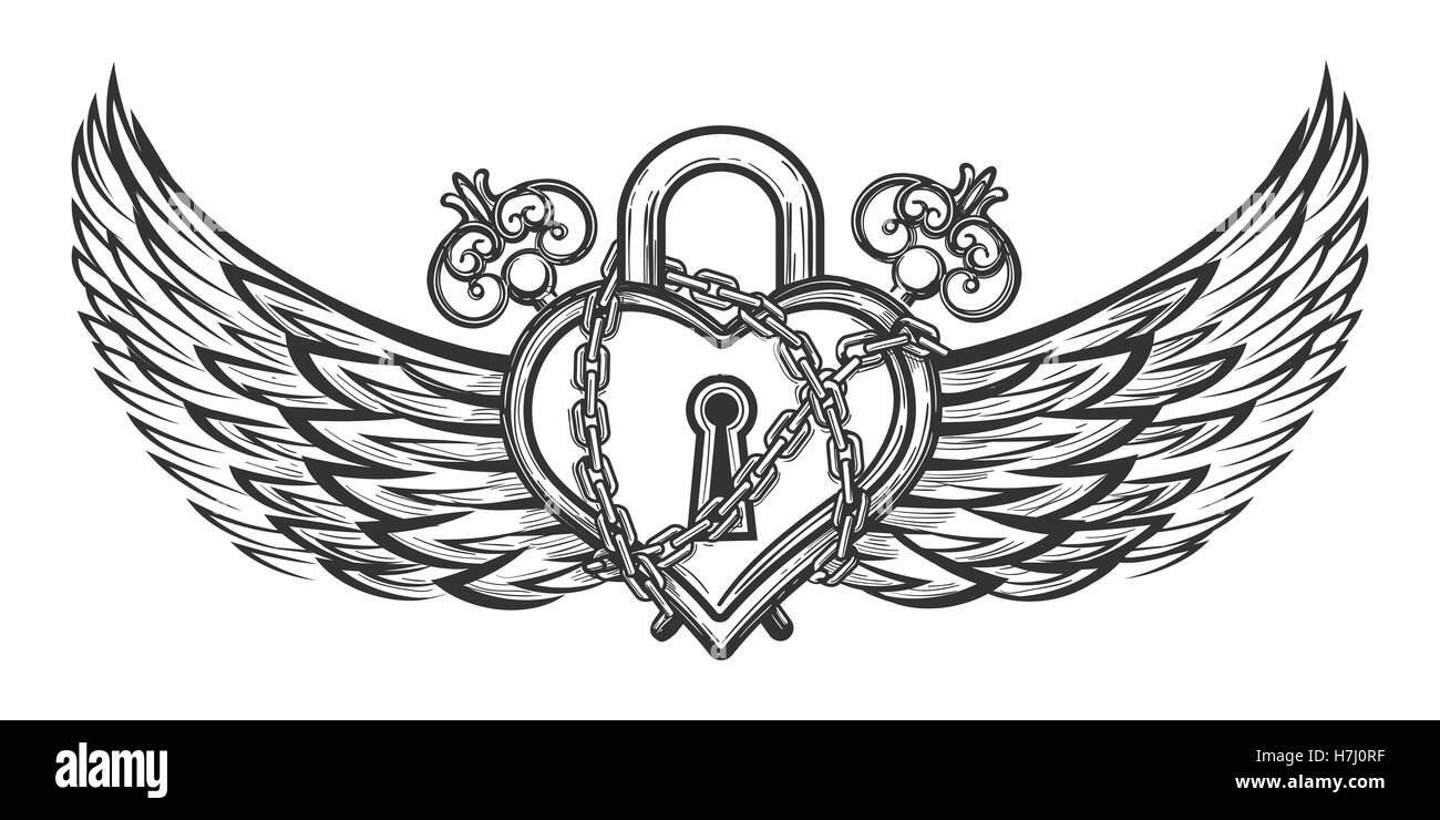 Small heart lock and key tattoo 0052