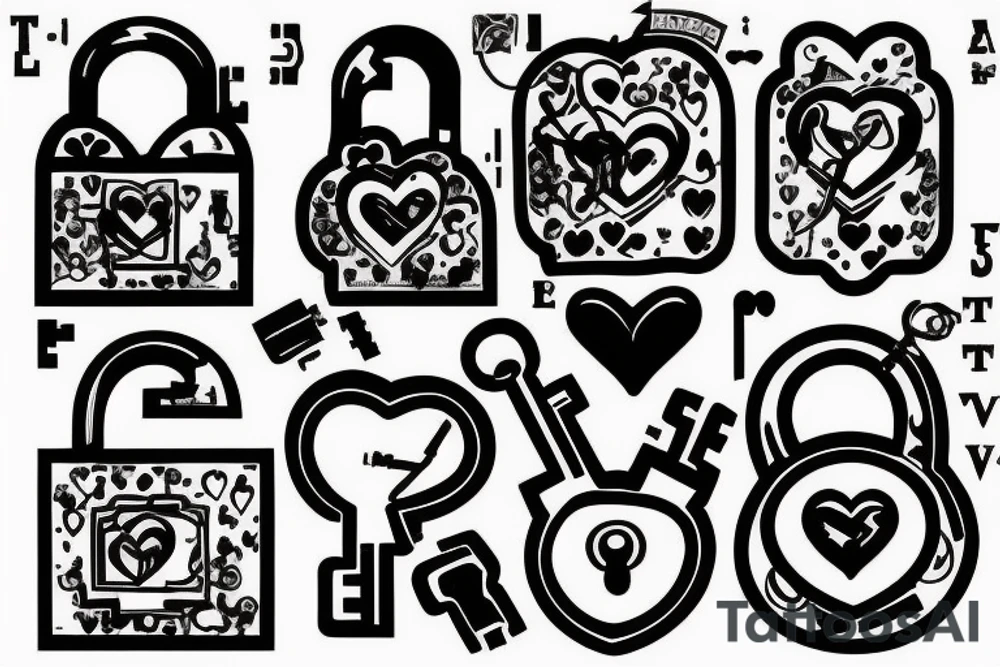 Small heart lock and key tattoo 0056