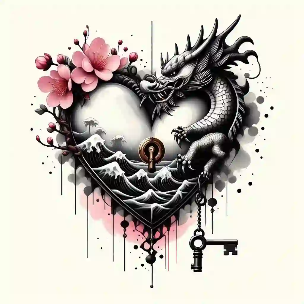 Small heart lock and key tattoo 0072