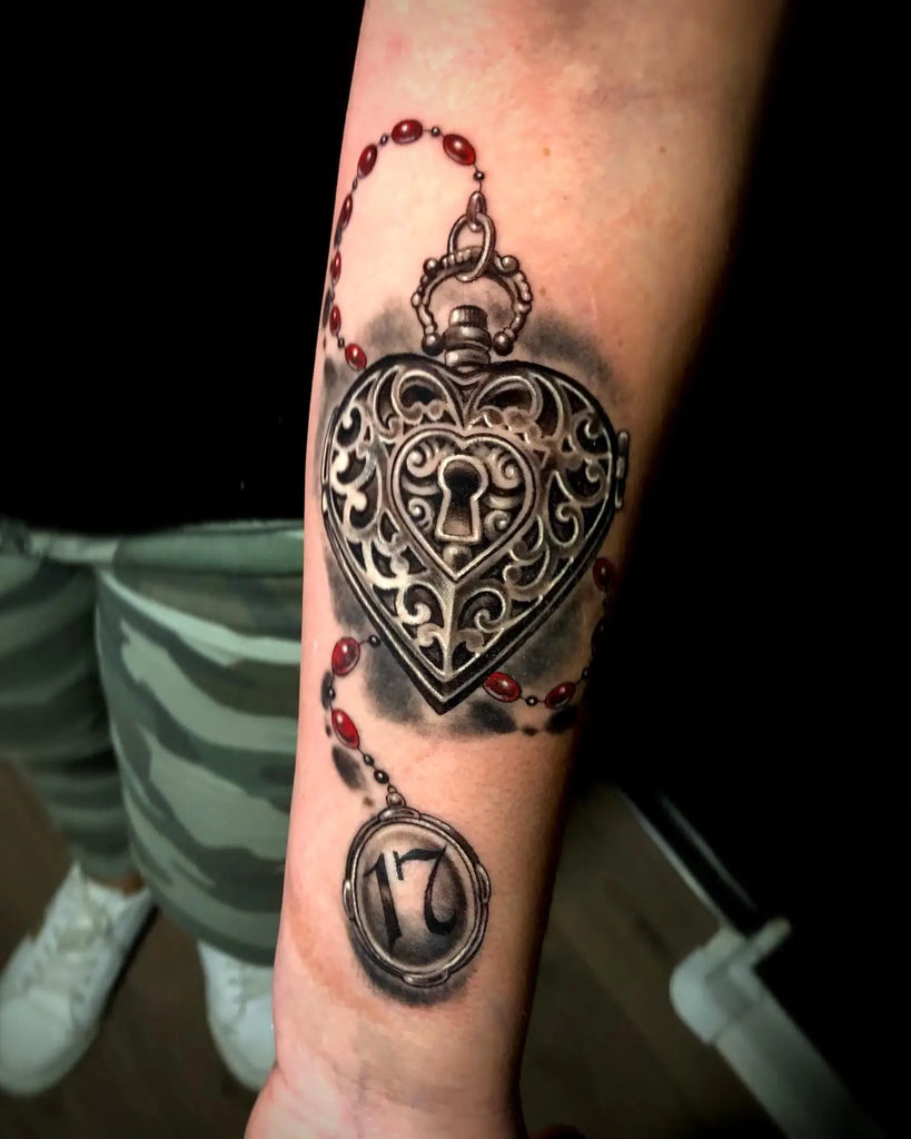 Small heart lock and key tattoo 0077