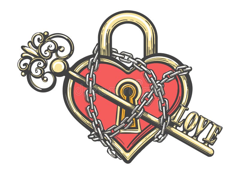 Small heart lock and key tattoo 0079