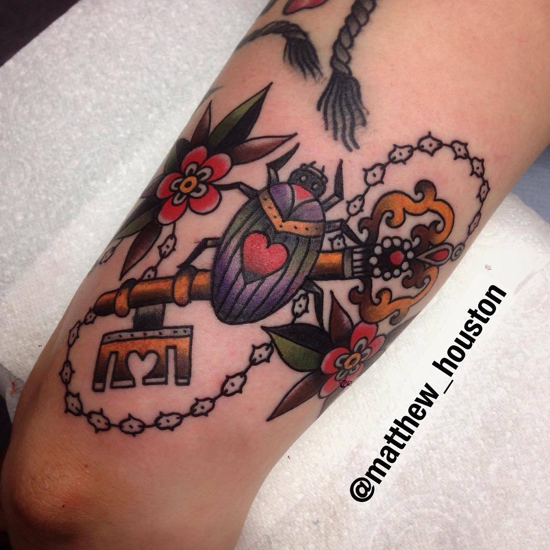 Small heart lock and key tattoo 0080