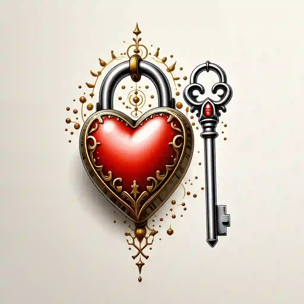 Small heart lock and key tattoo 0088