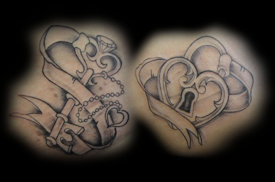 Small heart lock and key tattoo 0096