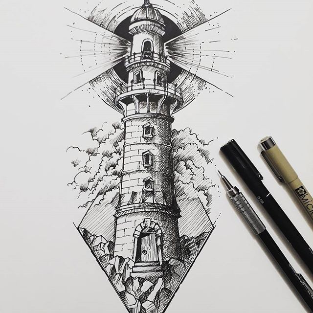 Small lighthouse tattoo 0056