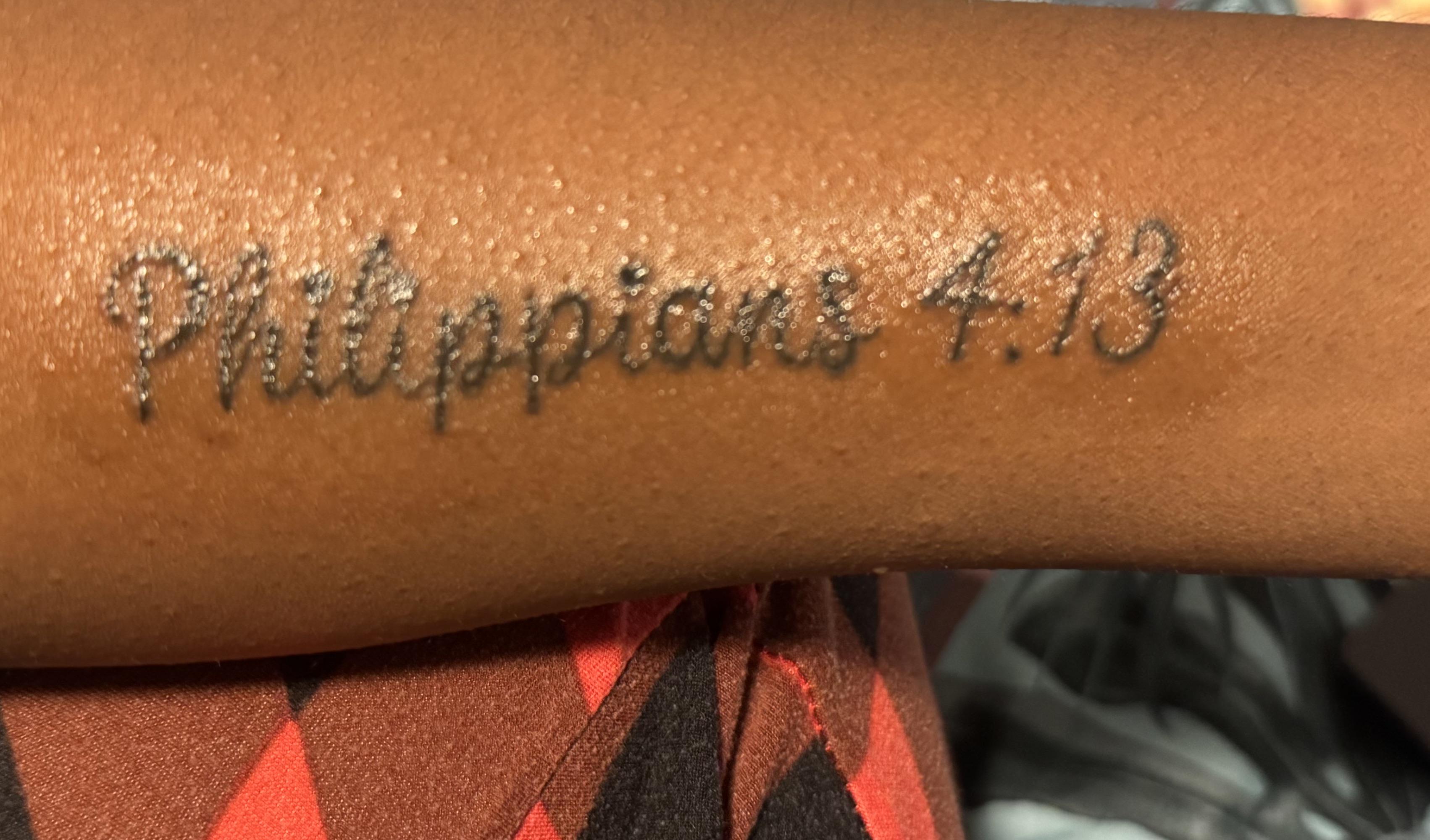 small Philippians 4 13 tattoo wrist 0078