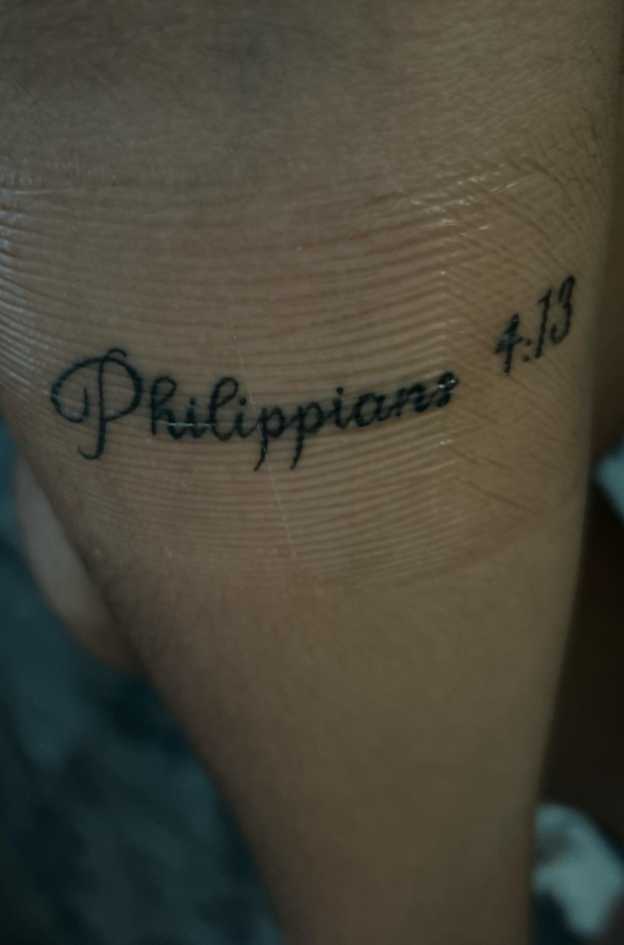 small Philippians 4 13 tattoo wrist 0094