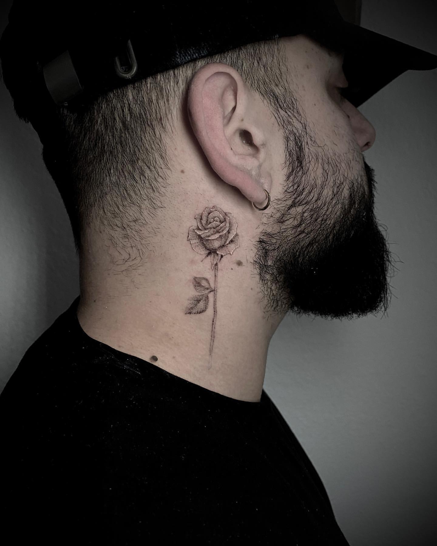 small rose neck tattoo 0011