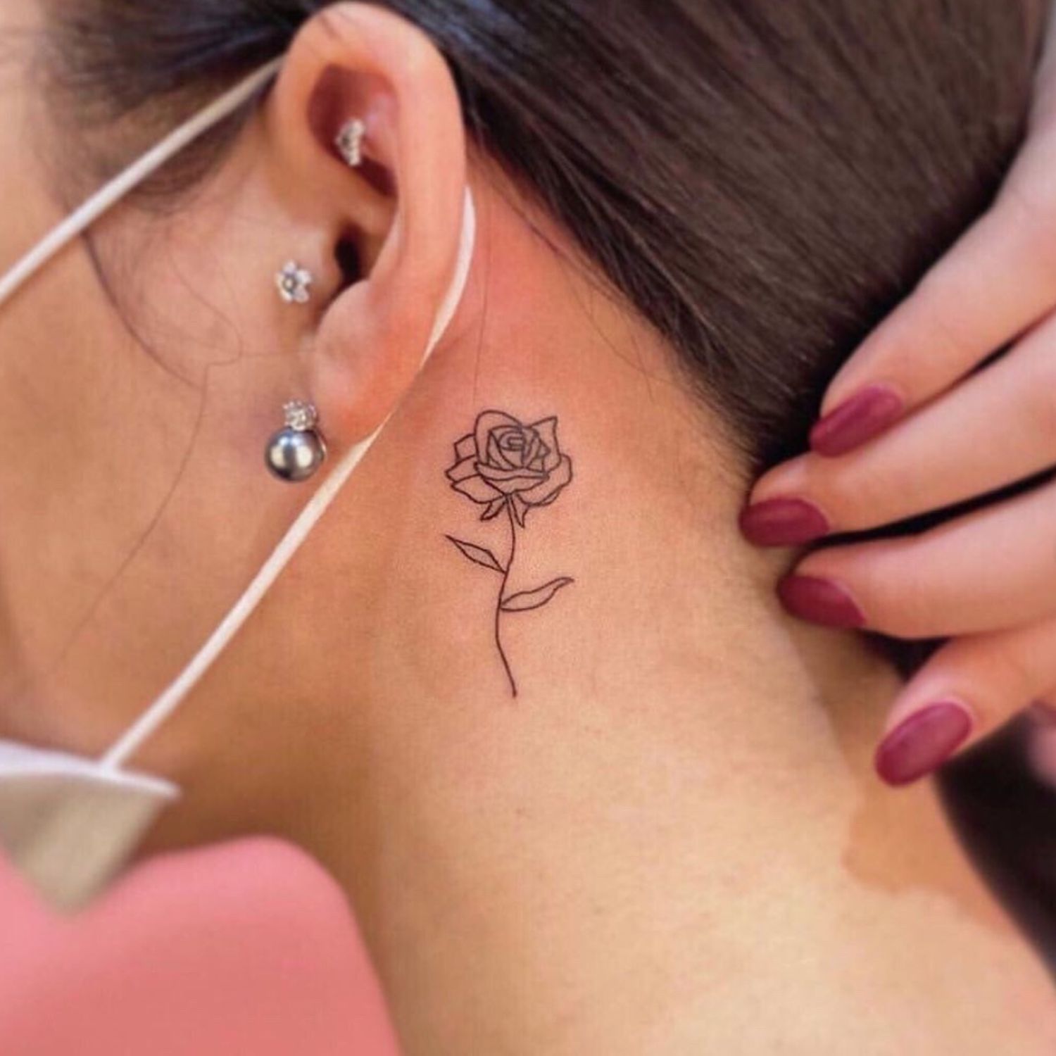 small rose neck tattoo 0012