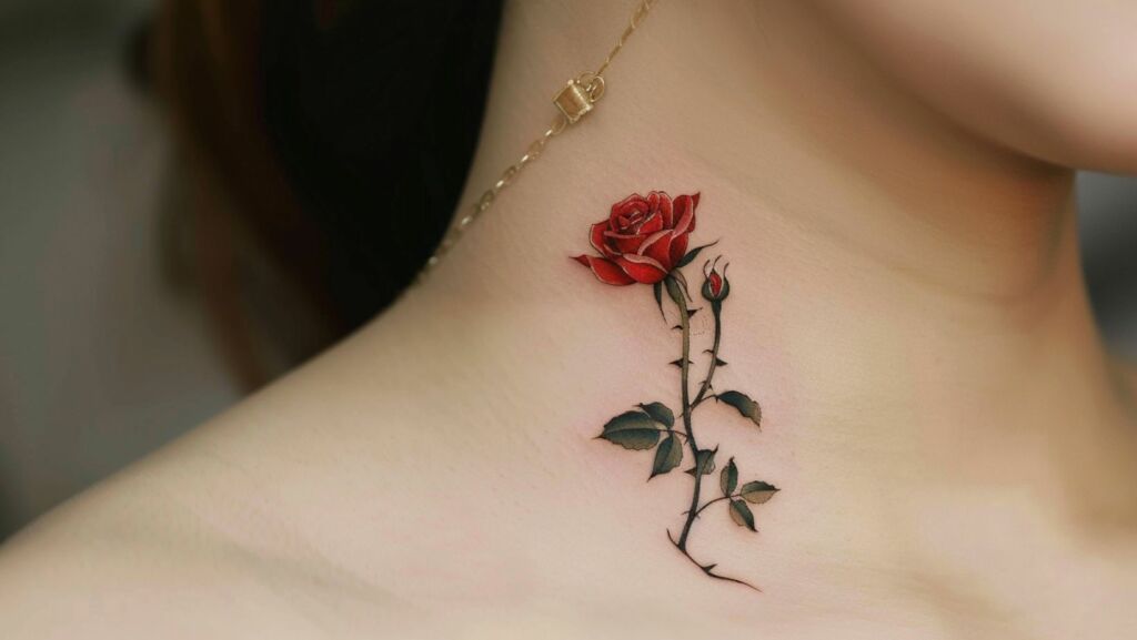 small rose neck tattoo 0026