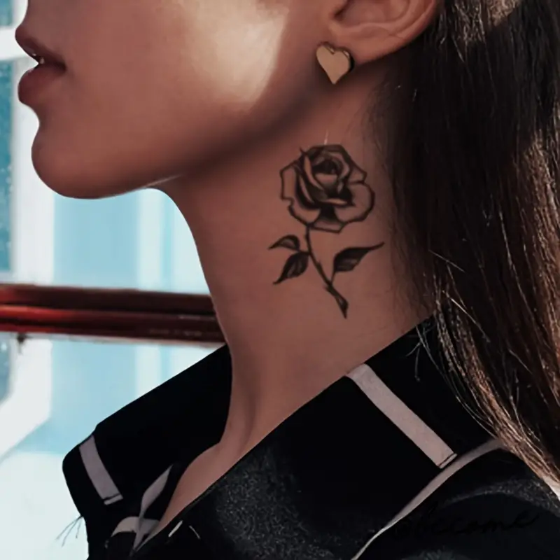 small rose neck tattoo 0030