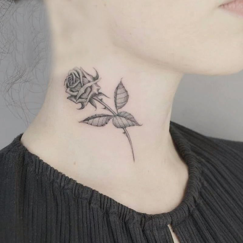 small rose neck tattoo 0034