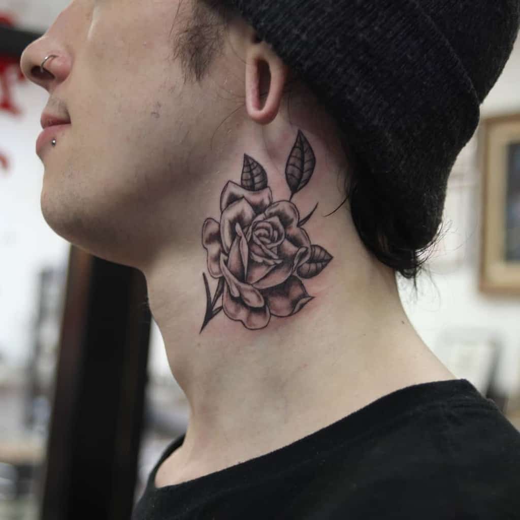 small rose neck tattoo 0038