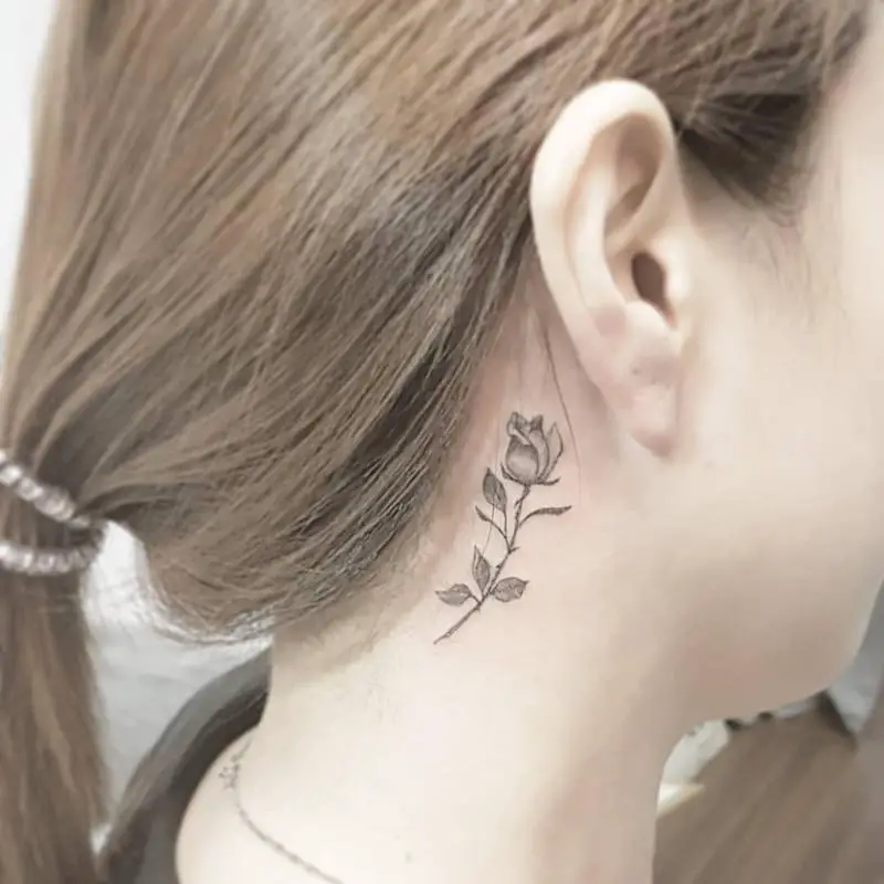 small rose neck tattoo 0045