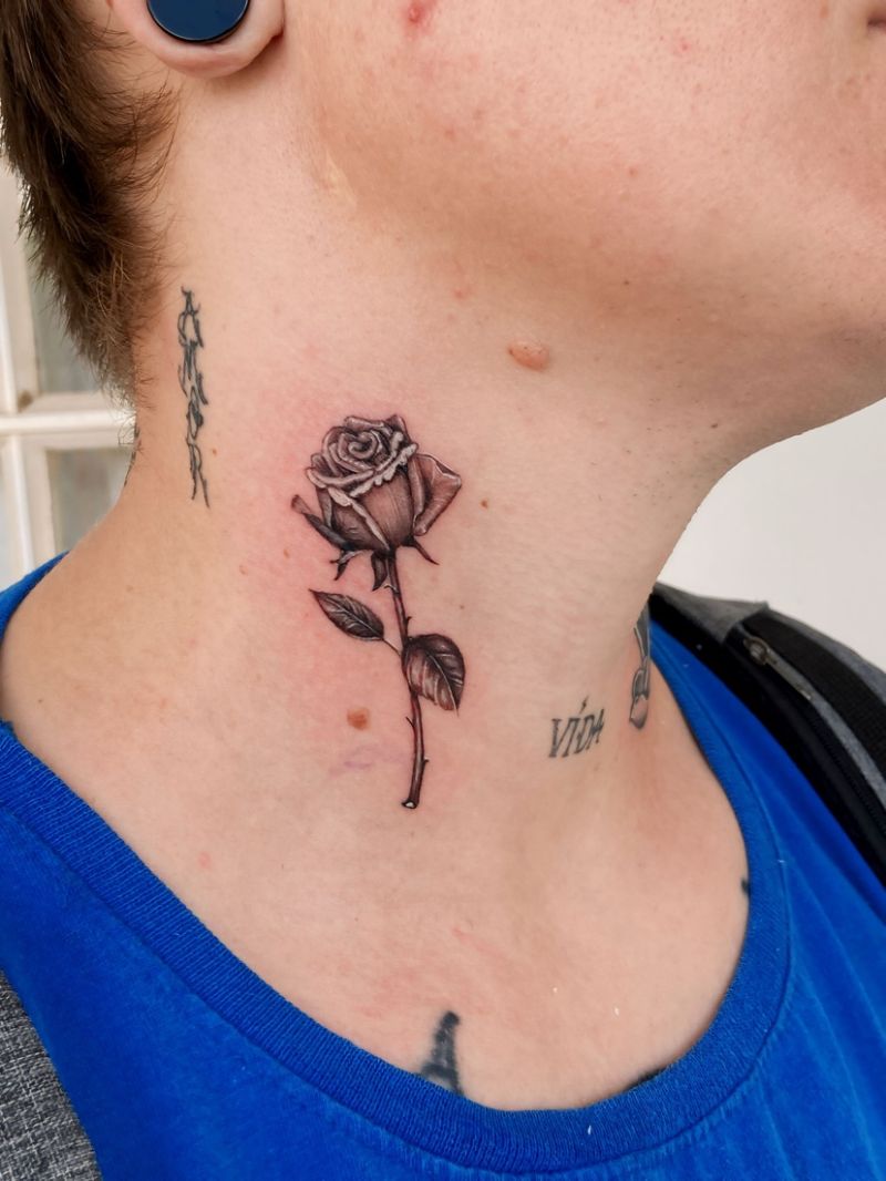 small rose neck tattoo 0051