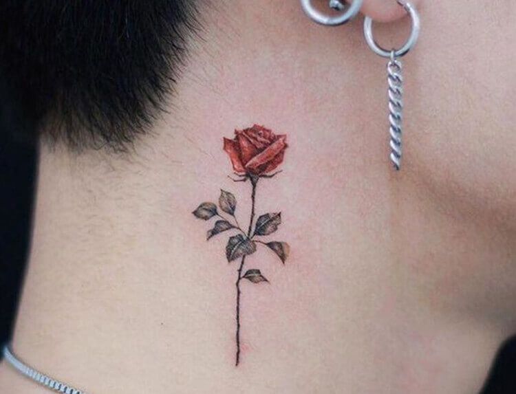 small rose neck tattoo 0060