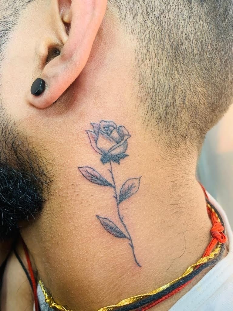 small rose neck tattoo 0065