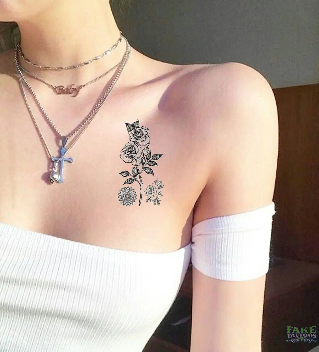 small rose neck tattoo 0076