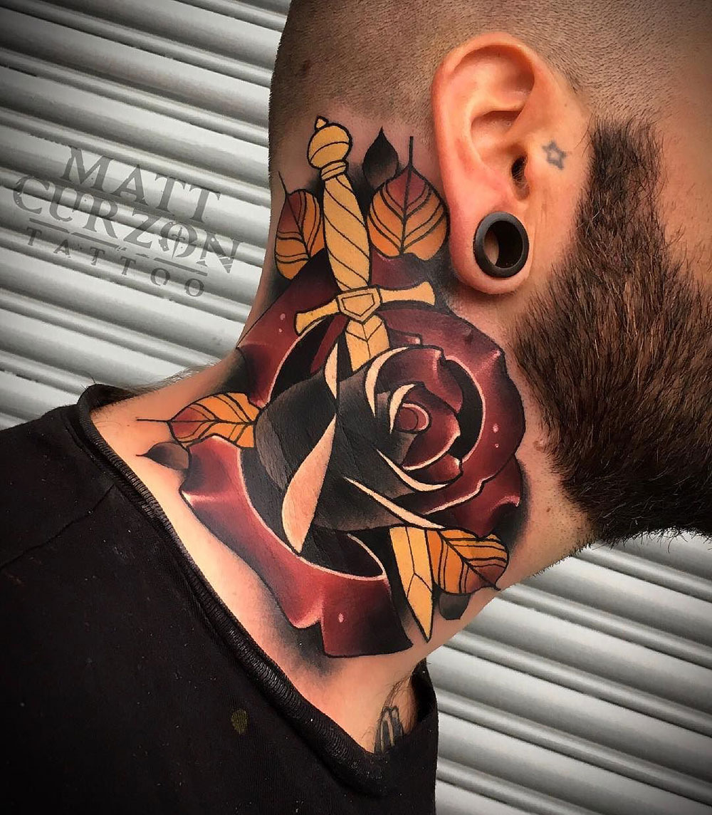 small rose neck tattoo 0090