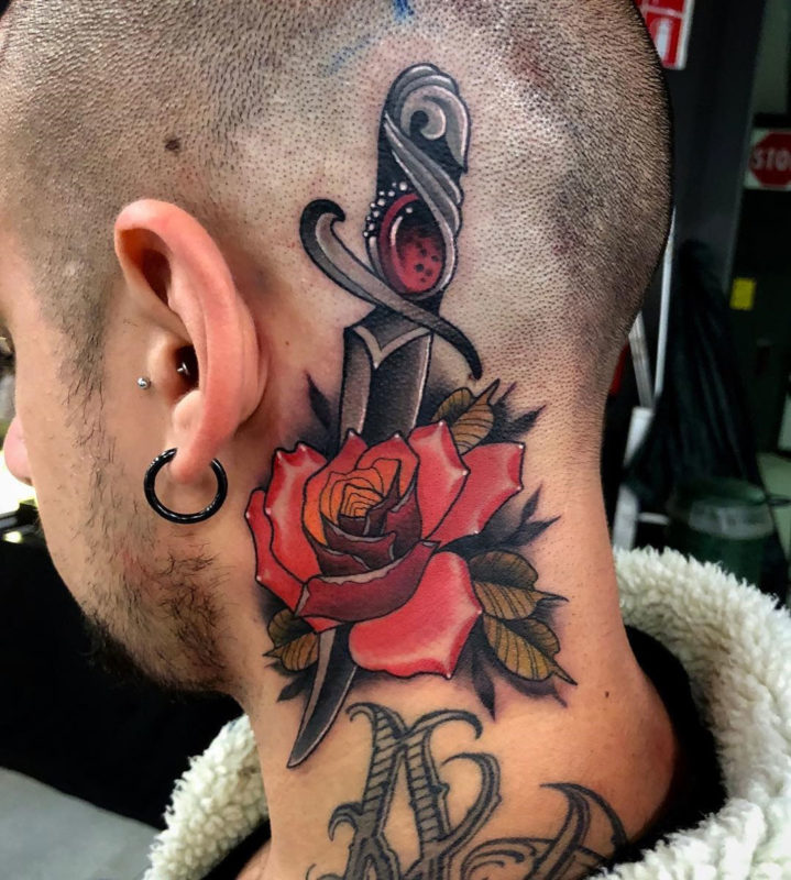 small rose neck tattoo 0093