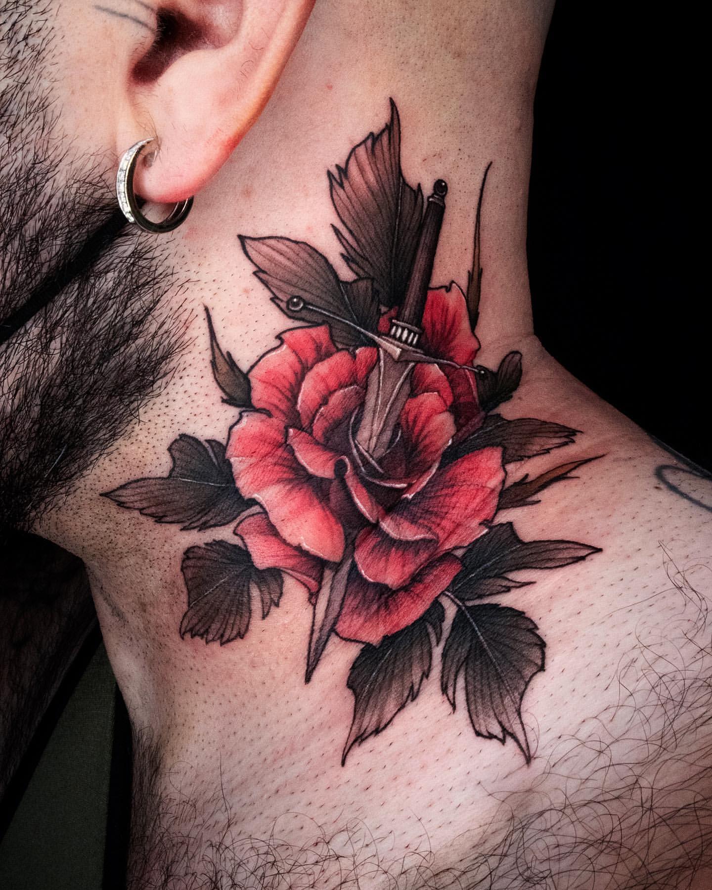 small rose neck tattoo 0095