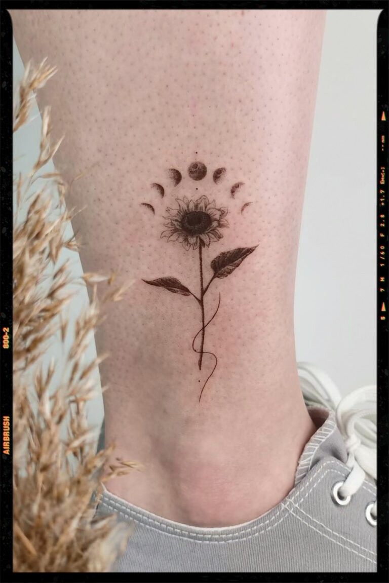 small sunflower tattoo black and white inspiration