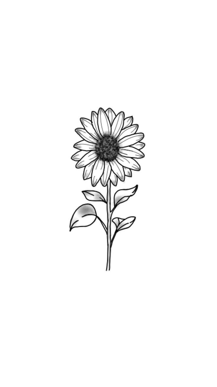 Small sunflower tattoo black and white 0022