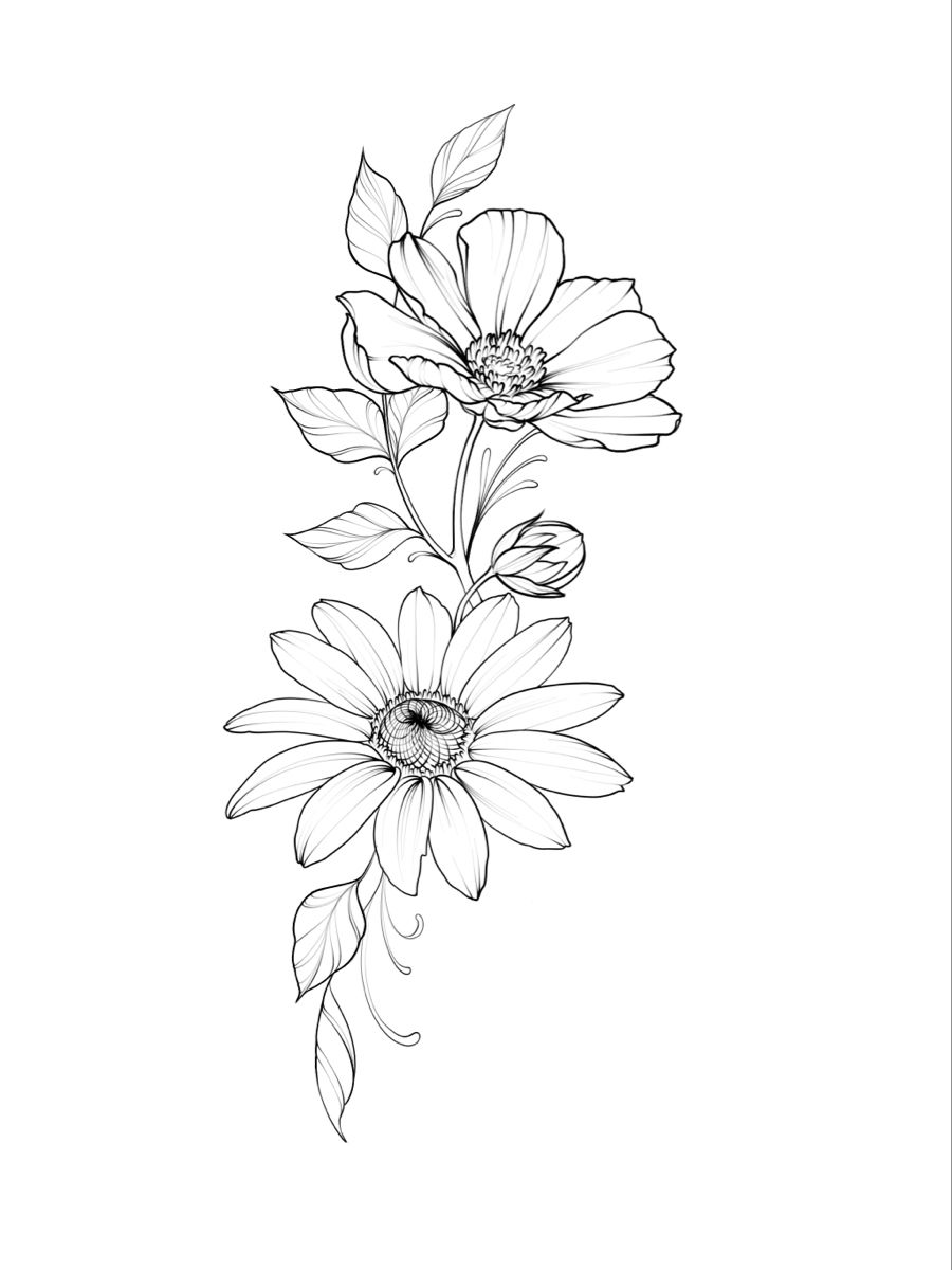 Small sunflower tattoo black and white 0023