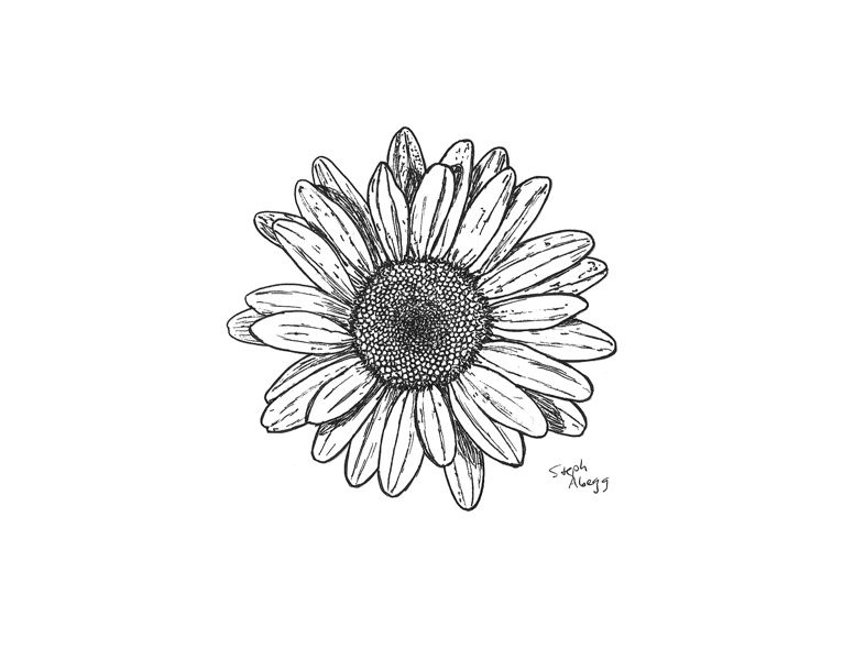 Small sunflower tattoo black and white 0040