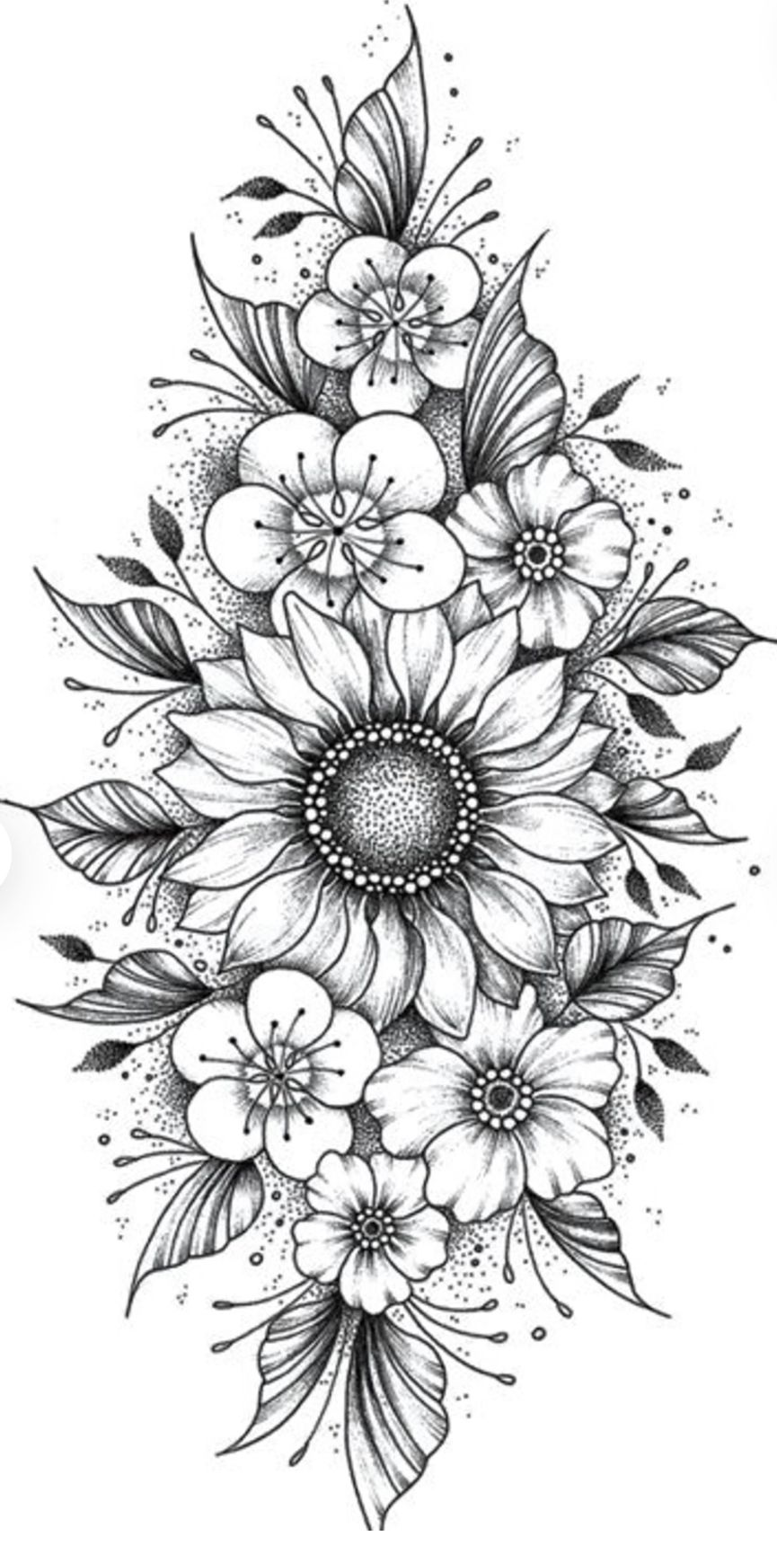 Small sunflower tattoo black and white 0065