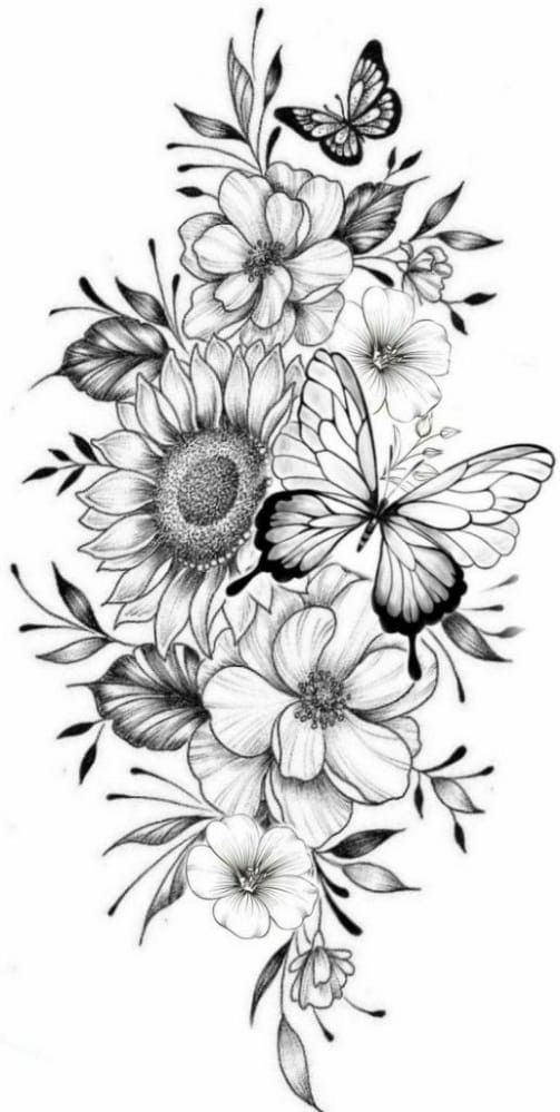 Small sunflower tattoo black and white 0091