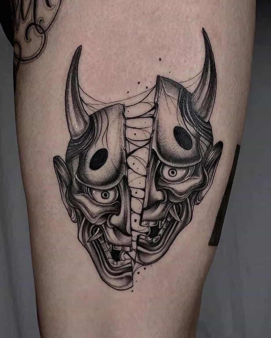 tattoo ideas woman face upside down oni face tattoo 0014