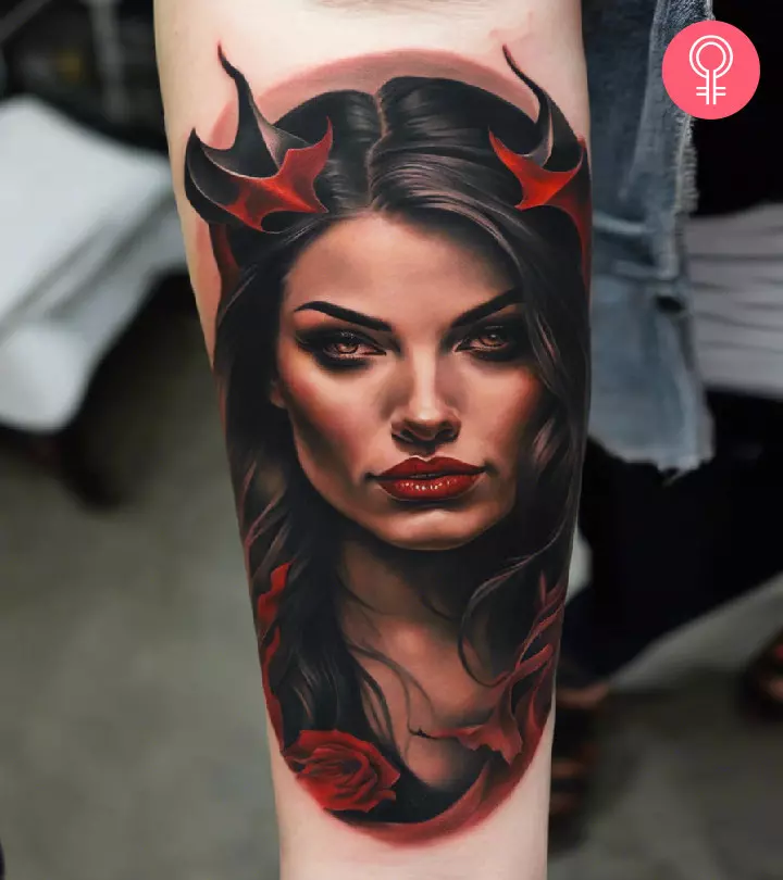 tattoo ideas woman face upside down oni face tattoo 0028