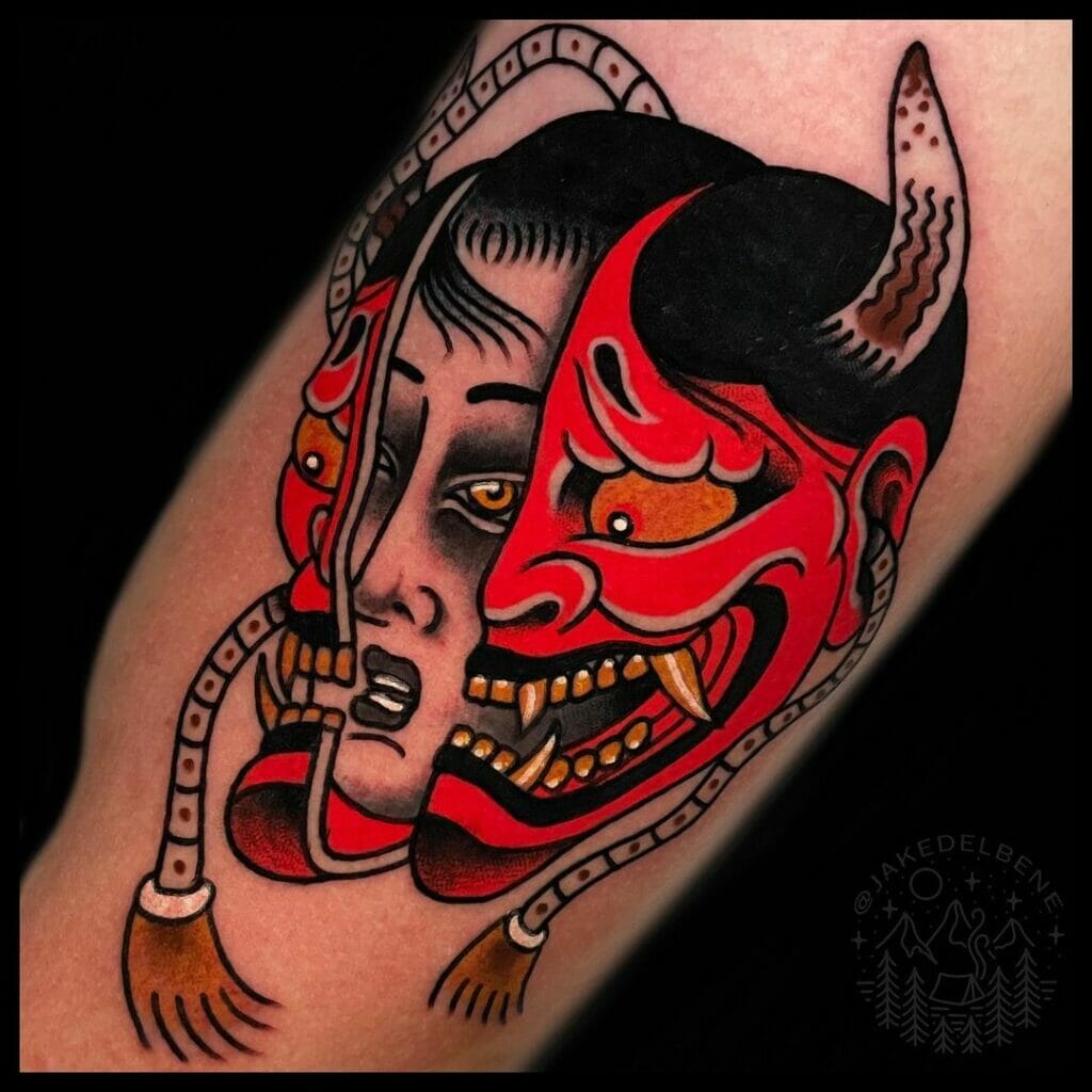 tattoo ideas woman face upside down oni face tattoo 0062