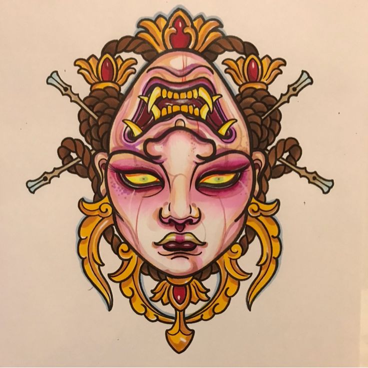 tattoo ideas woman face upside down oni face tattoo 0078