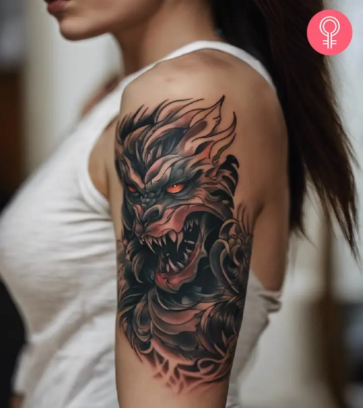 tattoo ideas woman face upside down oni face tattoo 0088