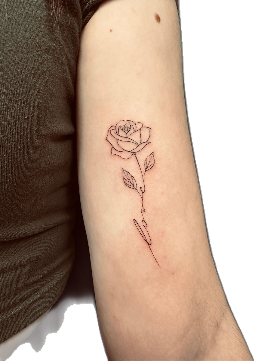 tiny rose tattoo design featuring name