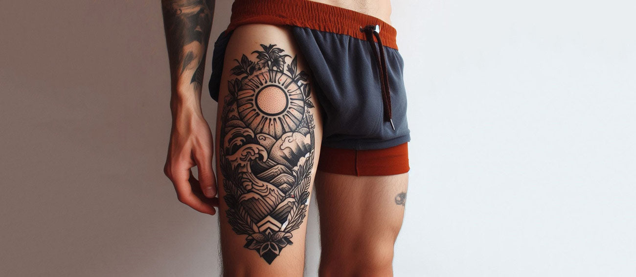 unique small mens thigh tattoos for men