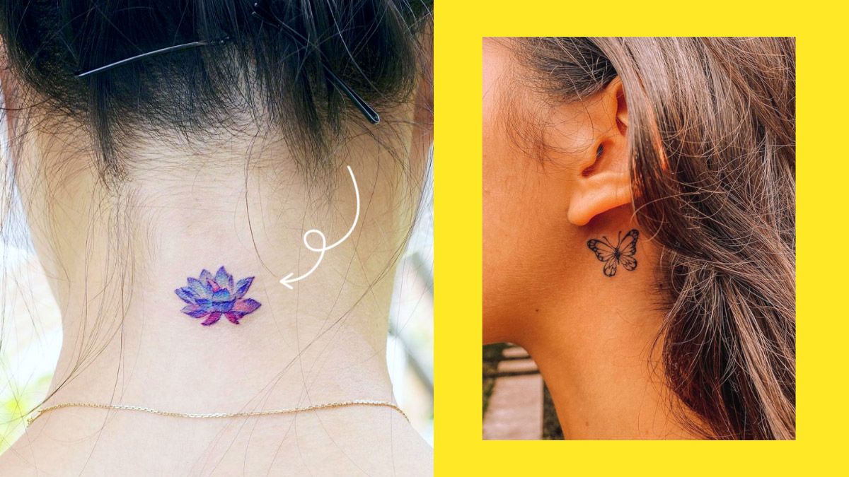 vibrant small side neck tattoo designs female