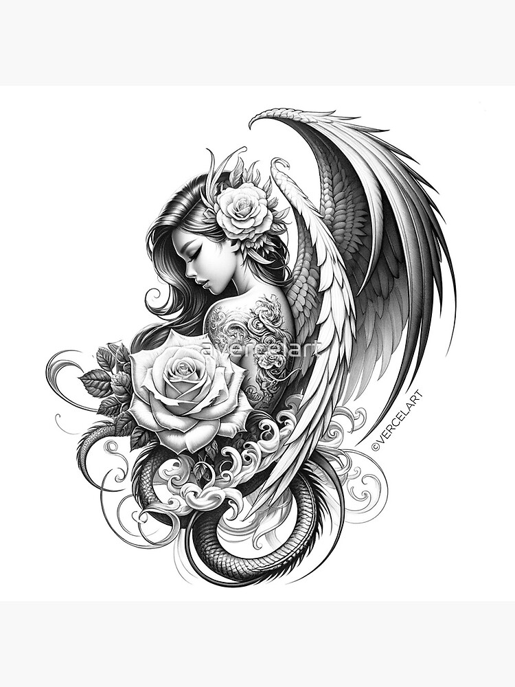 watercolor angel tattoos for girls