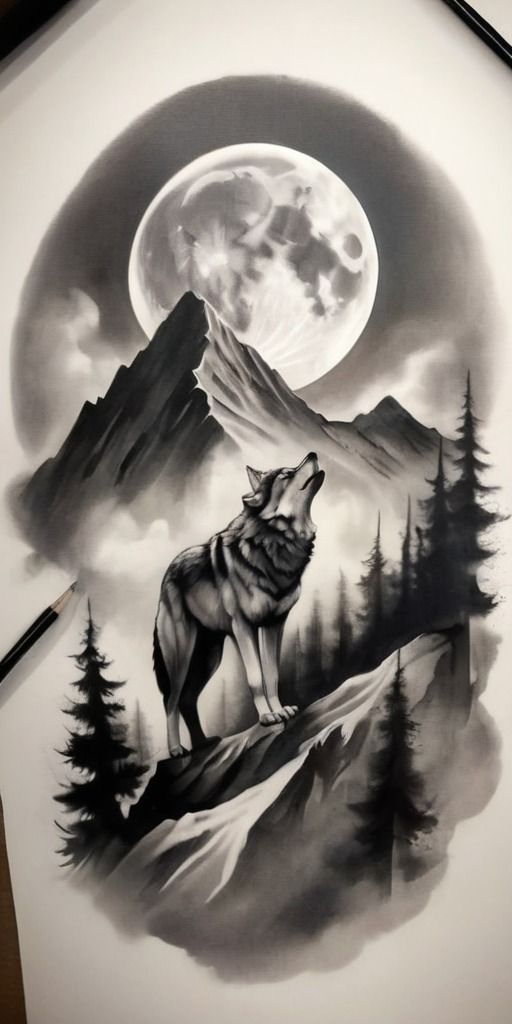 watercolor wolf tattoo ideas