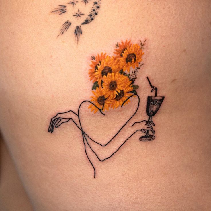 wrist mini small sunflower tattoo 0072